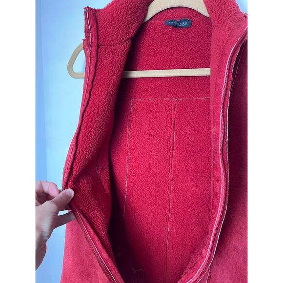 Suede Vest Womens Medium Red Leather Fleece Sleeveless Full Zip Jacket Coat - Picture 6 of 15